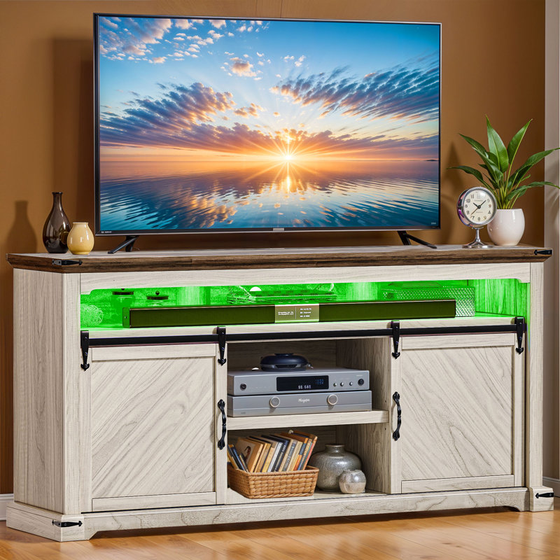 August Grove Coleden 66.10 Media Center Farmhouse TV Stand with Vintage Barn Doors Style Wayfair